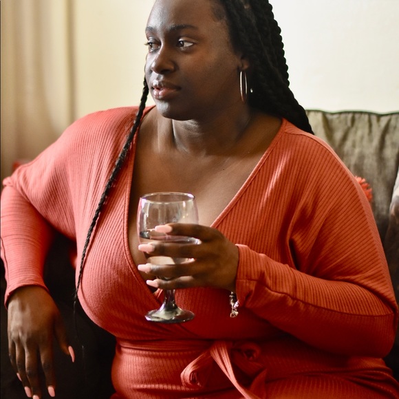 Rust Tie Waist Dress - Picture 3 of 4